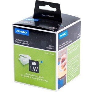 Dymo 99012 Address Label - 36 mm Width x 89 mm Length - Rectangle - Direct Thermal - White, Black - 260 / Roll - 520 Total