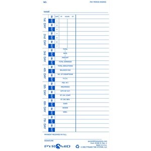 Pyramid Time Cards (100pk) English/French - 110 lb - 4" x 9" Sheet Size - Card Stock - Recycled - 100 / Pack