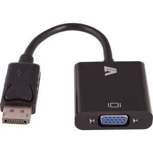 V7 Cable de vídeo V7 CBLDPVGA-1E - 10 cm DisplayPort/VGA - para Dispositivo de Vídeo, Monitor, Proyector, TV, PC - Extremo prinicpal: 1 x 20-clavijas DisplayPort Macho Vídeo digital - Extremo Secundario: 1 x 15 clavijas HD-15 Hembra VGA - 2,7 Gbit/s - Admite hasta1920 x 1200 - Apantallado - Negro