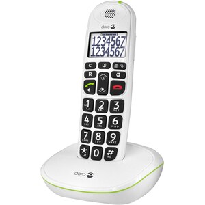 Doro PhoneEasy 110 DECT Cordless Phone - White - 300 m Range - 1 x Phone Line - Speakerphone - Hearing Aid Compatible - Ba