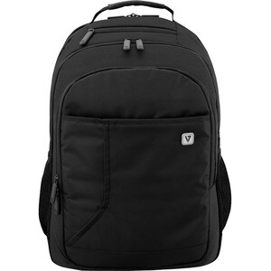 V7 Mochila Profesional para portátil 16" negro, bolsillo RFID que protege sus tarjetas de crédito con chip, Material duradero y resistente a la intemperie, asa para montar en la maleta de viaje, Cremallera bloqueable en el compartimento para el portátil, dos bolsillos de malla laterales, compartimentos internos, asa y compartimento trasero acolchados hacen que sea fácil de transportar de cualquier forma. Soporta hasta 17".
