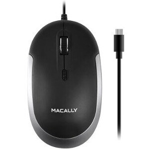 Macally USB-C Optical Quiet Click Mouse for Mac/PC Black & Space Gray - Optical - Cable - Black, Space Gray - USB Type C -