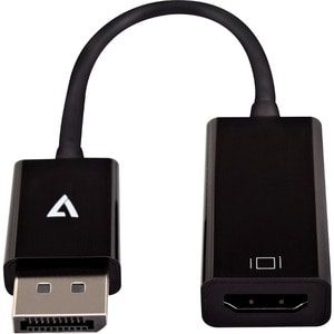 V7 Displayport to HDMI Adapter Black Slim - DisplayPort/HDMI A/V Cable for Audio/Video Device, PC, Monitor, Projector, TV - First End: 1 x HDMI Female Digital Audio/Video - Second End: 1 x DisplayPort Male Digital Audio/Video - 2.3 Gbit/s - Supports up to 3840 x 2160 - Black