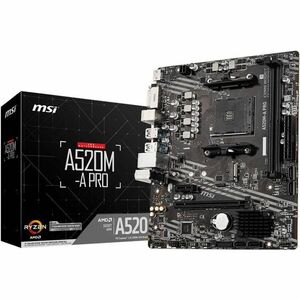 MSI A520M-A PRO Desktop Motherboard - AMD Chipset - Socket AM4 - Micro ATX - 64 GB DDR4 SDRAM Maximum RAM - DIMM, UDIMM - 