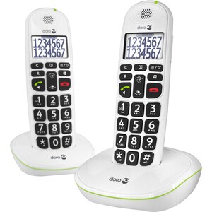 Doro PhoneEasy 110 DECT Cordless Phone - White - 300 m Range - 1 x Phone Line - 2 x Handset - Speakerphone - Hearing Aid C