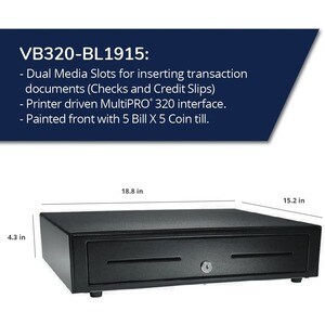 apg Standard- Duty 19â€ Electronic Point of Sale Cash Drawer | Vasario Series VB320-BL1915 | Printer Compatible | Plastic