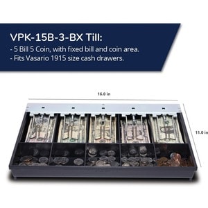 APG Cash Drawer VPK-15B-3-BX Till - 5 Bill x 5 Coin Fixed bill and coin area, Wire bill hold-downs, fits Vasario? 1915 siz