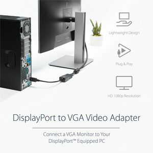 StarTech.com DisplayPort to VGA Adapter, Active DP to VGA Converter, 1080p Video DP to VGA Monitor Adapter Dongle, Display