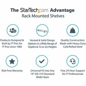 StarTech.com 2U Server Rack Mount Shelf - 15.7in Deep Steel Universal Cantilever Tray for 19" Network & AV Equipment Rack/