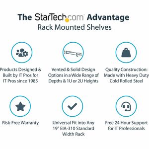 StarTech.com Estante Bandeja Ventilado para Armario Rack Universal Servidores 2U 22in Profundidad Fija - 22kg - 22,68 kg C