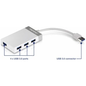 TRENDnet 4-Port USB 3.0 Compact Mini Hub with Built in USB 3.0 Cable, Plug & Play, Compatible with: Linux, Windows, Mac, N