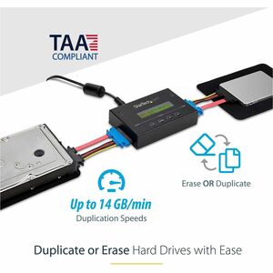 StarTech.com 1:1 Hard Drive Duplicator and Eraser for 2.5" & 3.5" SATA HDD SSD - LCD & RS-232 - 14GBpm Duplication Speed -