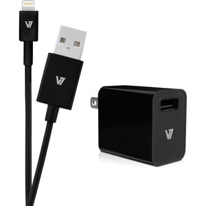 V7 12W USB Wall Charger with Lightning Cable - 120 V AC, 230 V AC Input - 5 V DC/2.40 A Output