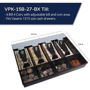 APG Cash Drawer VPK-15B-27-BX Till - 4 Bill x 4 Coin with a fixed bill and coin area - Plastic bill hold-downs, fits Vasar