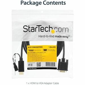 StarTech.com HDMI to VGA Cable - 1,8m (6 ft.) - 1080p - 1920 x 1200 - Active HDMI Cable - Monitor Cable - Computer Cable -