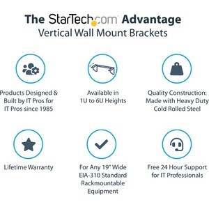 StarTech.com Mounting Bracket for Network Equipment, Power Strip, Patch Panel, A/V Equipment - Black - TAA Compliant - 56.