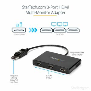 StarTech.com DisplayPort to HDMI Multi-Monitor Splitter - 3-Port MST Hub - DP 1.2 to 3x HDMI MST Hub - 3840 × 2160 - 15.20