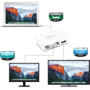 SIIG USB 3.0 to HDMI/DVI Dual Display Adapter - 1 Pack - USB 3.0 - 1 x DVI, 1 x DVI-I, 1 x HDMI, DVI, HDMI