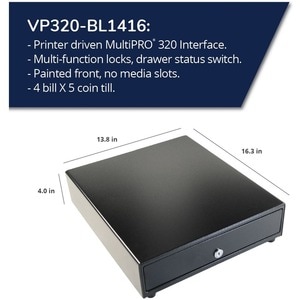 apg Standard- Duty 13.8" Point of Sale Cash Drawer | Vasario Series VP320-BL1416 | MultiPRO 320 Interface | Plastic Till w