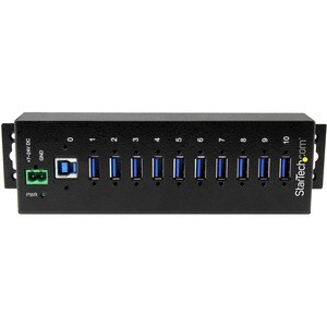 StarTech.com 10 Port USB 3.0 Hub - Industrial - ESD and Surge Protection - DIN Rail or Surface Mountable - Metal - Powered
