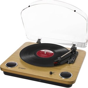 ION Max LP Conversion Turntable with Stereo Speakers - Belt Drive - 33.33, 45, 78 rpm - Black - Auxiliary Audio In - Audio