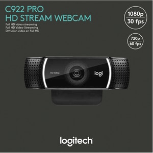 Logitech C922 Webcam - 60 fps - 1920 x 1080 Vídeo - Foco automático - Computador