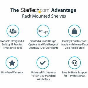 StarTech.com Universal CABSHELFV1U 1U Rack-mountable Rack Shelf for Server, A/V Equipment, LAN Switch, Patch Panel - Black