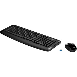 HP Wireless Keyboard and Mouse 300 - USB Wireless RF - Black - USB Wireless RF - 1600 dpi - Black - Internet Key, Email, S