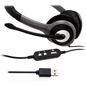 Cuffie USB V7 Deluxe con microfono con cancellazione del rumore, regolatore volume, cuffie digitali, laptop, Chromebook, P