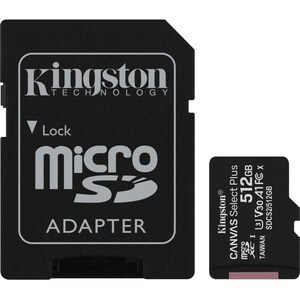 Kingston Canvas Select Plus 512 GB Class 10/UHS-I (U3) microSDXC - 1 Pack - 100 MB/s Read - 85 MB/s Write