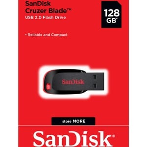 SanDisk Cruzer Blade 128 GB USB 2.0 Type A Flash Drive - Black, Red - 128-bit AES