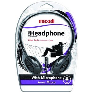 Maxell Adjustable Headphone with 6 Foot Cord - Black - Mini-phone (3.5mm) - Wired - On-ear - 6 ft Cable