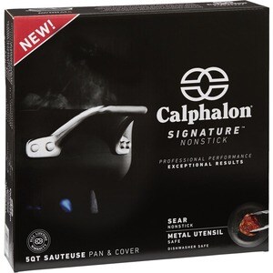 Calphalon Signature Nonstick 5-Qt. Sauteuse Pan With Cover - - Brushed Stainless Steel Handle, Hard Anodized Aluminum, Tem