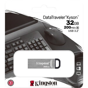 Kingston DataTraveler Kyson 32 GB USB 3.2 (Gen 1) Type A Flash Drive - Silver - 200 MB/s Read Speed - 1 Piece