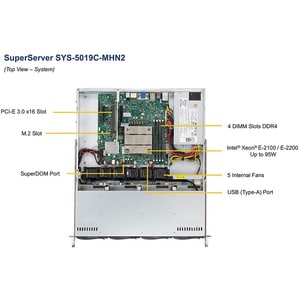 Supermicro SuperServer 5019C-MHN2 Barebone System - 1U Rack-mountable - Socket H4 LGA-1151 - 1 x Processor Support - Intel