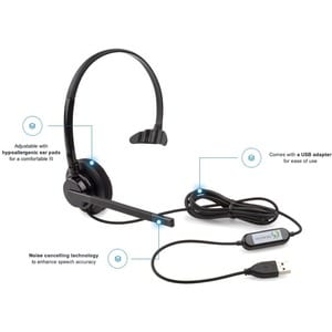 Nuance Dragon 15.0 USB Standalone Headset - Mono - USB - Wired - Over-the-head - Monaural - Supra-aural - Noise Cancelling