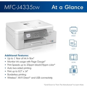 Brother INKvestment Tank MFC-J4335DW Inkjet Multifunction Printer-Color-Copier/Fax/Scanner-4800x1200 dpi Print-Automatic D