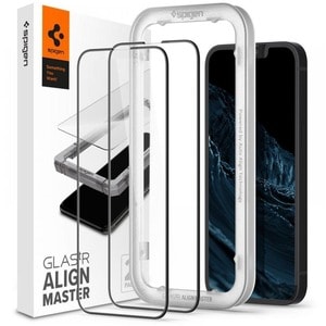 Spigen AlignMaster 9H Tempered Glass Screen Protector - Black - 2 Pack - For 15.5 cm (6.1") LCD iPhone 14, iPhone 13 Pro, 