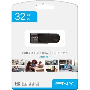 PNY 32GB Attaché 4 2.0 Flash Drive - 32 GB - USB 2.0 Type A - Black