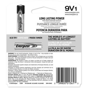Energizer MAX Alkaline 9 Volt Batteries, 1 Pack - For Multipurpose - 9V - 9 V DC - 595 mAh - Alkaline - 1 Pack