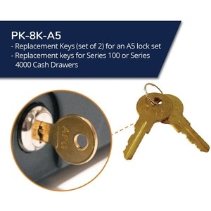 APG Cash Drawer PK-8K-A5 Key Set - Set of keys includes 2 keys with the A5 code - Works on all A5 locks