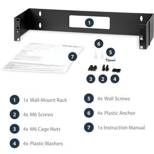 StarTech.com 2U Hinged Wall Mount Patch Panel Bracket - 6 inch Deep - 19" Patch Panel Swing Rack for Shallow Network Equip