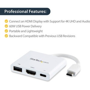 StarTech.com USB C Multiport Adapter with HDMI 4K & 1x USB 3.0 - PD - Mac & Windows - White USB Type C All in One Video Ad