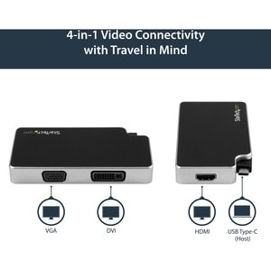StarTech.com Adaptador de Viajes A/V 3-en-1 USB-C a VGA, DVI o HDMI - 4K - 3840 x 2160 Supported - Negro, Plata