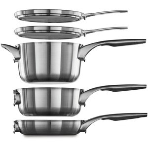 Calphalon Premier Space Saving Stainless Steel 10-Piece Cookware Set - - Tempered Glass Cover, Aluminum Core, Metal, Stain