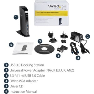 StarTech.com Docking Station USB 3.0 para Dos Monitores con HDMI - DVI - 6x Puertos USB - 2 Displays Supported - 1920 x 12