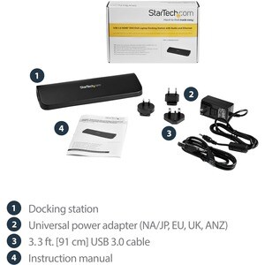 StarTech.com USB 3.0 Docking Station - Dual Monitor HDMI / DVI / VGA - Ethernet - Audio - Universal Docking Station - USB 