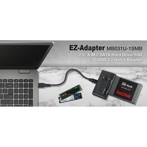 Icy Dock EZ-Adapter MB031U-1SMB Drive Enclosure SATA, M.2 - USB 3.2 (Gen 1) Type C Host Interface External - Black - 1 x H