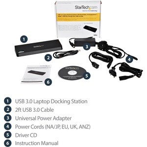 StarTech.com Docking Station Laptop universale USB 3.0 a doppia uscita video 4K DisplayPort / HDMI - Gbe + porta USB a ric