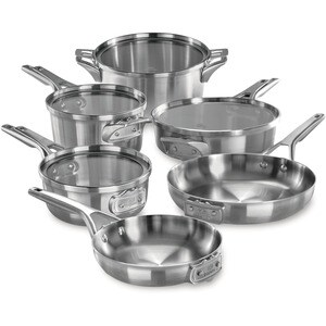 Calphalon Premier Space Saving Stainless Steel 10-Piece Cookware Set - - Tempered Glass Cover, Aluminum Core, Metal, Stain